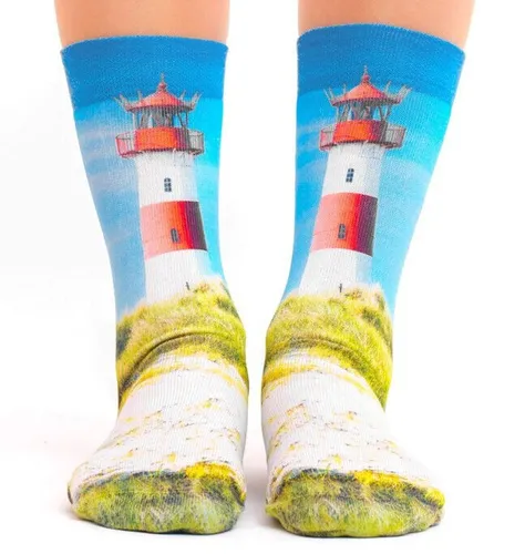 Damen WIGGLESTEPS Socken - ONE SIZE (Gr. 36/40) - Motiv: 02923 Leuchtturm Düne 2