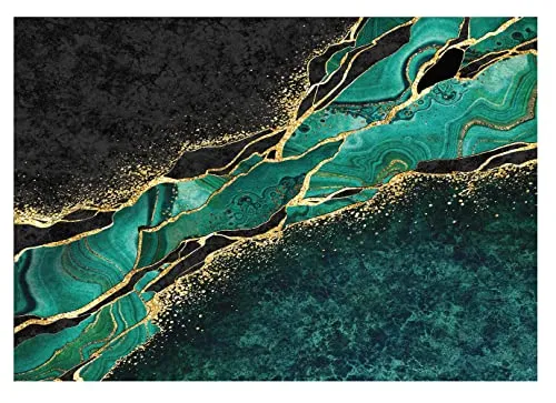 WallArena - Vlies Fototapete Marmor Grün Gold Schwarz Marmoroptik Steinoptik 312x219 cm - Fototapeten - Tapeten - für Wohnzimmer Schlafzimmer - Vliestapete Wandtapete Tapete 3D Effekt- inkl. Kleister