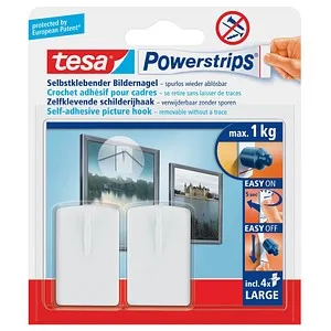 tesa Powerstripes Klebenägel 20 x 30 mm, 2 St. - Doppelseitige klebende Pads, ideal für Mietwohnungen! Die Klebenägel halten bis zu 1,0 kg und sind einfach zu entfernen - perfekte Lösung für bilderlose Wände!