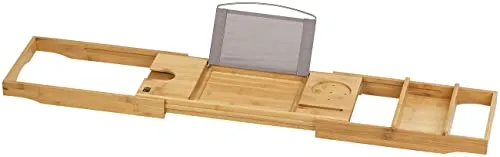 BadeStern Badewanne Buchhalter: Verstellbare Badewannen-Ablage aus Bambusholz, 75-109 cm Breite (Buchstütze, Badewanne Tisch, Laptop Ständer)