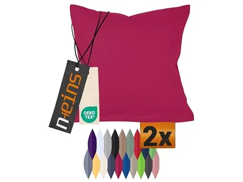 npluseins Doppelpack Baumwoll-Kissenbezüge - Moderne Wohndekoration in schlichtem Design 317.361, 40 x 80 cm, Bordeaux