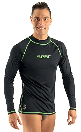 Seac T-Sun Long Man, schützendes Rash Guard-Tauchshirt zum Schnorcheln und Schwimmen mit Sonnenschutz, schwarz, L