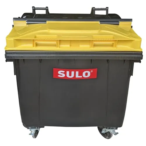SULO Graue Mülltonne MGB 1100 Liter mit Einwurfdeckel in Gelb - Mülltonne 1100 Liter, robust und wartungsfrei, ideal für gewerbliche Nutzung mit einfachem Entleeren ohne Deckelöffner.