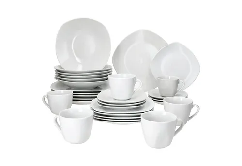 MamboCat Kombiservice 30tlg Lotta für 6 Personen - Elegantes 30-teiliges Kombiservice aus hochwertigem Porzellan in klassischem Weiß, perfekt für festliche Anlässe und den täglichen Gebrauch.