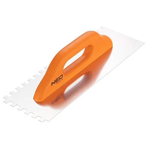 NEO TOOLS Glättekelle, gezahnt, Blattstärke 0,7 mm, verschiedene Ausführungen | Ergonomischer, lackierter Griff aus Buchenholz, Blatt aus rostfreiem Stahl