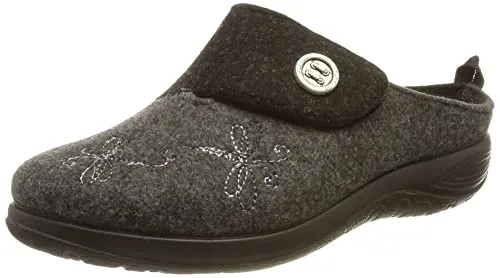 FLY FLOT Damen 864169 Hausschuh, anthrazit/schwarz, 42 EU - Damen-Hausschuhe mit recycled Filz, herausnehmbarem Fußbett und praktischem Klettverschluss für optimalen Tragekomfort.