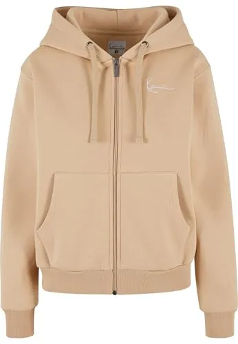 Karl Kani Chest Signature Essential Zip Hoodie - Damen Sweatjacke in sand, aus 65% Baumwolle und 35% Polyester, mit praktischer Kapuze und ideal für lässige Freizeitlooks.