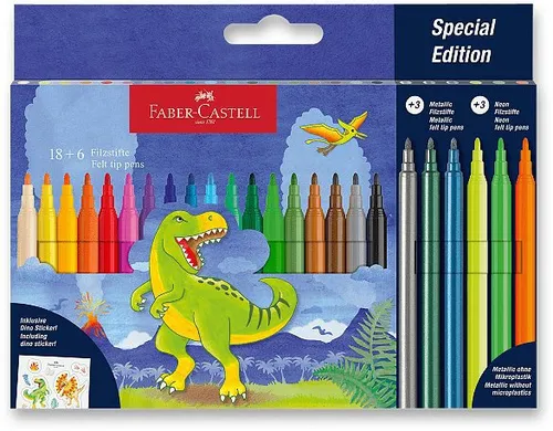 FABER-CASTELL Dinosaurier, rund, 24 Farben inkl. Metallic und Neon