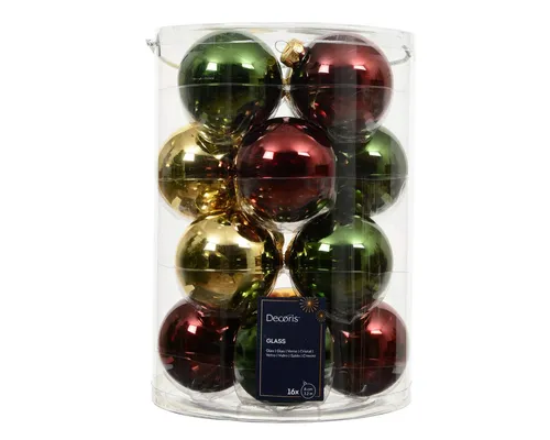 Kaemingk Weihnachtsbaumkugel 8cm - 16 Stück Glas, Grün/Braun Mix - Hübsche Weihnachtsbaumkugeln aus Glas mit einem Durchmesser von 8 cm. In einem Set von 16 Kugeln bieten sie eine elegante Mischung aus Tannengrün, Kastanienbraun und Hellgold für festliche Dekorationen.
