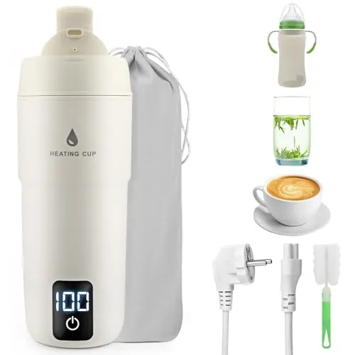 GuKKK Reisewasserkocher Klein Elektrische, 350ML Tragbarer Wasserkocher Mini Wassertasse Edelstahl 304 mit Temperatureinstellung, Automatische Abschaltung für Babymilch, Tee, Kaffee, Camping