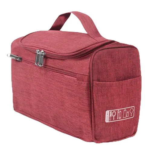 Kinston Aufhängbare Kosmetiktasche für Reisen – Wasserdicht, Leicht, Mehrere Fächer, Große Kapazität, Kulturbeutel zum Aufhängen, Rot