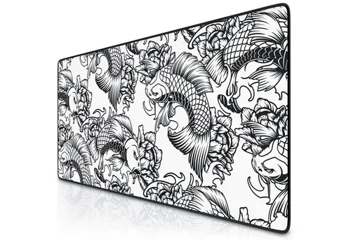 Titanwolf Gaming Mauspad XXL Speed Mousepad 900 x 400 x 3 mm, große Tischunterlage, rutschfest, abwaschbar, Geschwindigkeit & Präzision, Koi Tattoo 2