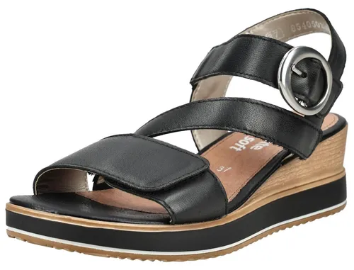 Remonte Keilsandalette Sommerschuh mit Klettverschlüssen in Schwarz – Größe 37 EU - Feminine Riemchensandale mit 5 cm Keilabsatz und gepolsterter Innensohle für hohen Tragekomfort. Ideal für warme Sommertage!