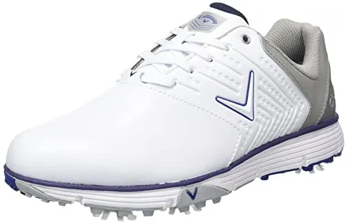 Callaway Herren Chev Mulligan S wasserdichte Leichtgewicht-Schuhe, Weiß Navy, 43 EU - Wasserdichte, atmungsaktive Schuhe mit Opti-Vent Mesh-Innenfutter für optimalen Komfort. Ideal für aktive Tage auf dem Golfplatz, bieten sie verbesserte Traktion und Energieübertragung.