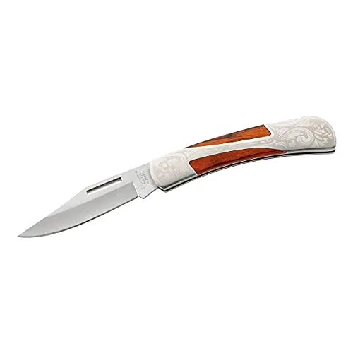 Herbertz Taschenmesser mit Edelstahl/Pakkaholz - Klassisches Taschenmesser aus rostfreiem AISI 420-Stahl mit feststellbarer Klinge und elegantem Blumenmotiv. Ideal für Outdoor-Aktivitäten und Sammler.