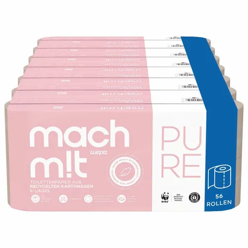 mach m!t Toilettenpapier PURE 4-lagig - extra weich - das Premium Hygienepapier (56-St)