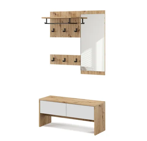 Vicco Garderoben-Set Selena, Weiß/Artisan - 4-teilig - Garderoben-Set Selena, 4-teilig, vereint Ordnung und Stil in Ihrem Flur. Mit Aufbewahrungsregal, Kleiderhaken und Spiegel sorgt es für eine elegante Atmosphäre.