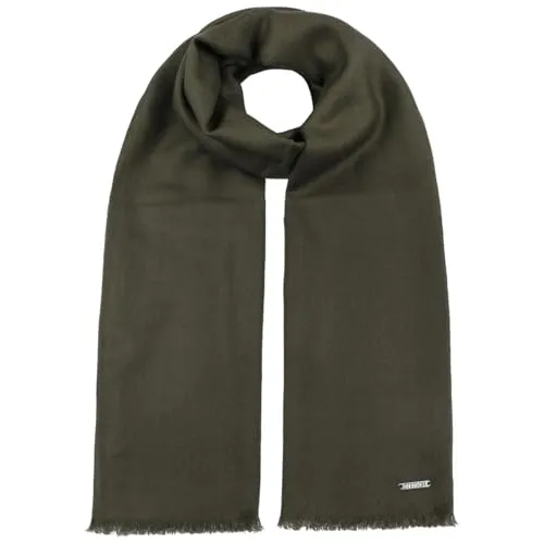 Stetson Lindo Schal – Eleganter Wollschal für Herren in Oliv - Vielseitiger Schal aus 100% Wolle, ideal für Herbst und Winter. Das schlichte Design und das markante Emblem verleihen Ihrem Look eine elegante Note.