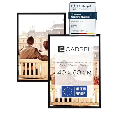 CABBEL Doppelpack (2er Set) Bilderrahmen 40x60 cm, Schwarz, stabiles MDF-Holz Rahmen, bruchsicherem Plexi-Glas, zum Aufhängen, ideal für Fotos/Bilder/Collage
