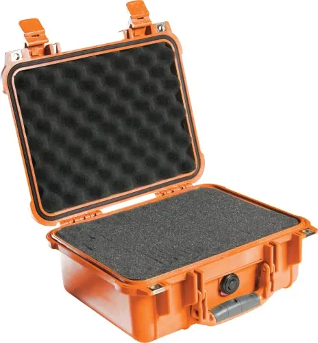 PELI 1400 Koffer, Stoßfester Case Schutzkoffer, IP67 Wasser- und Staubdicht, 9L Volumen, Mit Schaumstoffeinlage (Anpassbar), Orange