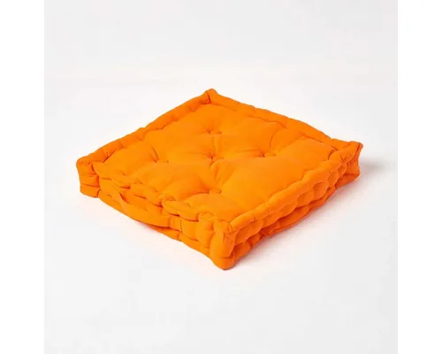 Homescapes Bodenkissen 40 x 40 cm in Orange - Hochwertiges Bodenkissen aus 100% Kaliko Baumwolle, bequem und dekorativ. Ideal für Stühle, Bänke oder als farbenfroher Akzent im Kinderzimmer. Praktischer Tragegriff für flexiblen Einsatz.