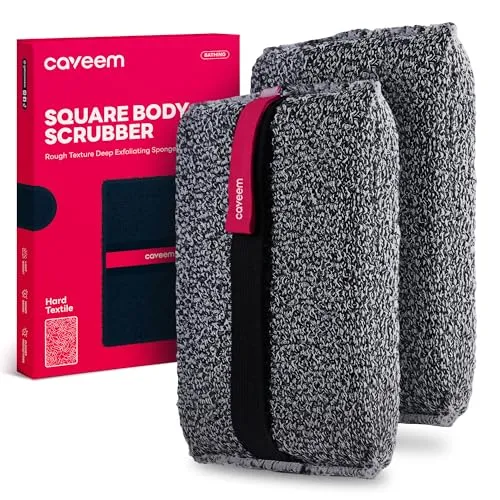 CAVEEM Peeling-Körperschwamm, Rauer Körper-Exfoliator zum Entfernen Abgestorbener Haut, Quadratischer Duschschwamm für Herren, Starker Bade- & Körperpuffer (2er-Pack)