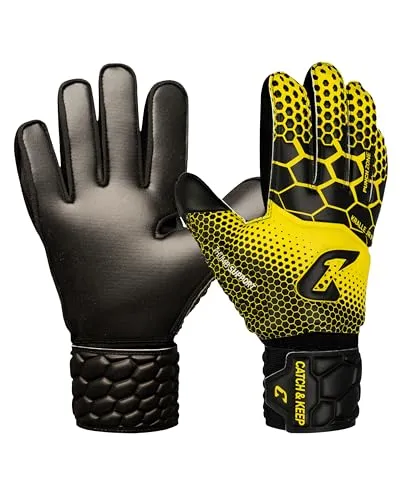 CATCH & KEEP Torwarthandschuhe Kinder Kralle Junior Pro 3.0 Gelb Gr. 3 I Professionelle Kinder Torwarthandschuhe mit Daumenunterstützung & dickerer Handgelenksbandage