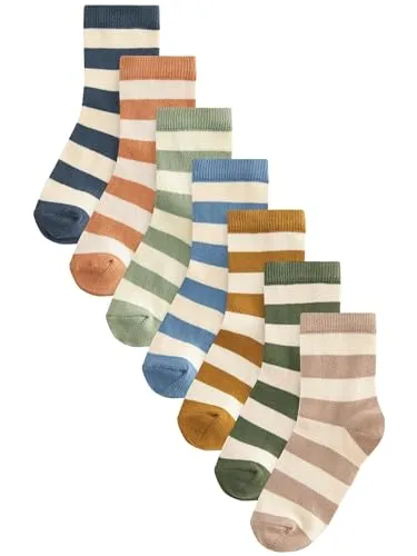 NEXT Jungen Socken mit hohem Baumwollanteil, 7er-Pack Wide Stripe 31-36