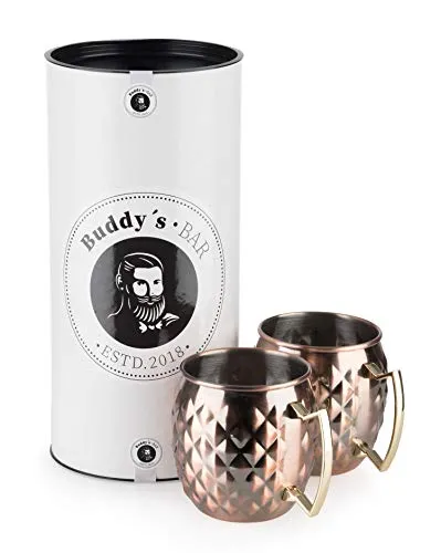 Buddy´s Bar Moscow Mule Becher Set, 500 ml - Bechersets aus hochwertigem Edelstahl mit Ananas Struktur, lebensmittelecht und in schöner Geschenkbox – ideal für Cocktail-Liebhaber!