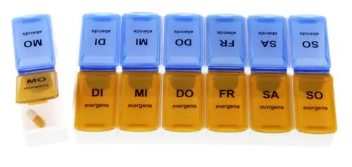 TIGA-MED Pillendose Morgens/Abends | extra große Fächer | Tage abnehmbar | Tablettenbox für 7 Tage | Medi Box Medikamenten Dosierer