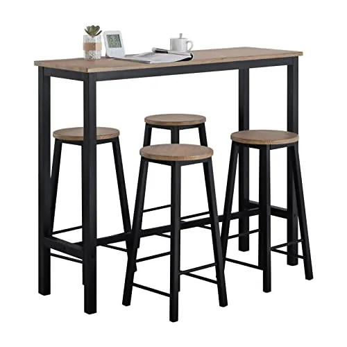 SoBuy Bartisch OGT22, 5-teiliges Set im Industrie-Design - Bartisch und Stühle in elegantem Schwarz, ideal für moderne Essbereiche. Belastbar bis 150 kg, perfekt für gesellige Abende.