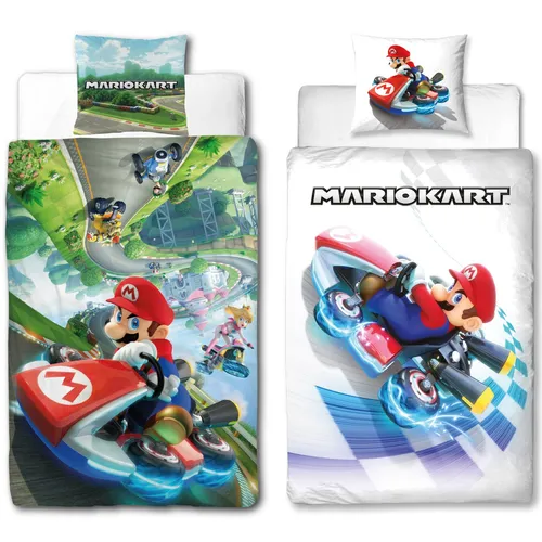 Super Mario Kart Kinderbettwäsche 100% Baumwolle - Bettwäsche für Kinder, 2-teilig, allergikergeeignet und pflegeleicht bis 60°C, ideal für ein farbenfrohes Kinderzimmer.