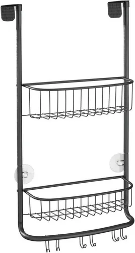 mDesign Badaccessoire-Set Duschablage Tür 2 Körbe mattschwarz mit Saugnäpfen Handtuchhalter Ba