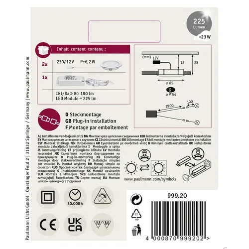 Paulmann 99920 LED-Einbauleuchte 2er Set