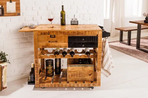 riess-ambiente Barschrank BODEGA 86cm natur / schwarz (Einzelartikel, 1-St) Küche · Massivholz · mit Stauraum · Beistellwagen