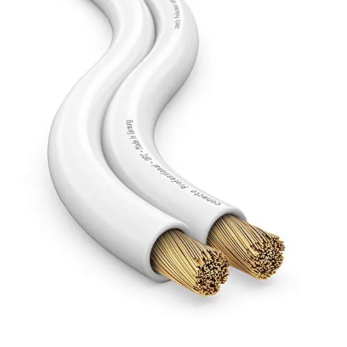 conecto Lautsprecherkabel OFC Professional 2x1,5mm² Kabel Querschnitt (99,9% OFC Vollkupfer 48x0,20mm Litze) Hifi Audio Lautsprecher Boxenkabel, 100m, weiß