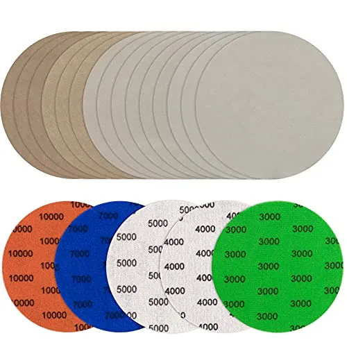 JatilEr 25 Stück Schleifpapier 150mm Klett, Körnung 3000/4000/5000/7000/10000 Schleifpad Runde Nasse Trockene Wasserschleifscheiben, Schleifscheiben Exzenterschleifer Schleifpapi Set 6 Zoll