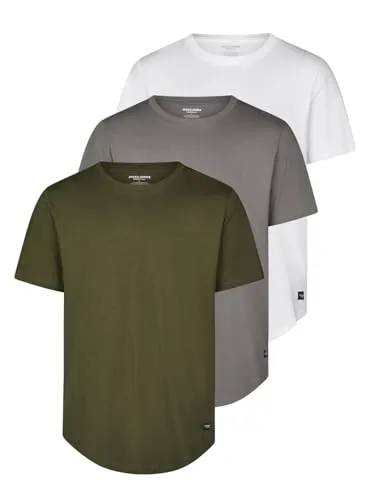 JACK & JONES Herren T-Shirt Set 100% Bio-Baumwolle 3er Pack - Lang geschnittenes Kurzarm T-Shirt im Regular Fit von Jack & Jones, ideal für Freizeit und Sport. Aus hochwertiger Bio-Baumwolle, vielseitig kombinierbar und in verschiedenen Farben erhältlich.