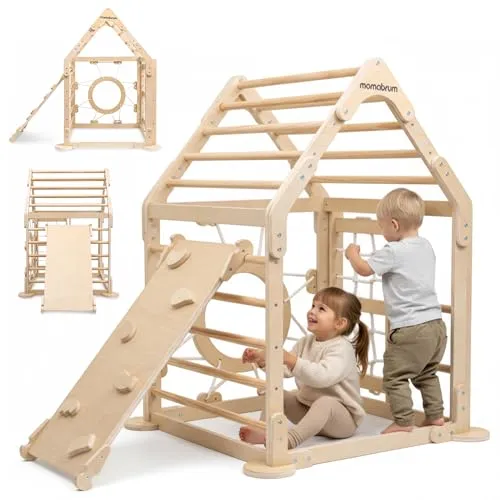 Mamabrum Holzspielplatz für Kinder mit Rutsche und Schaukel – Indoor-Outdoor Spielset mit Kletterelementen – Fördert Gleichgewicht und Bewegung – Perfekt für Zuhause und Garten