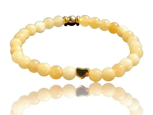 Steinfixx® - Elegantes Perlenarmband aus Topas - Hochwertiges Edelsteinarmband - handgefertigt - in edler Geschenkbox - Glück und Freude - vergoldete Edelstahlperle und vergoldetes Herz (4 mm)