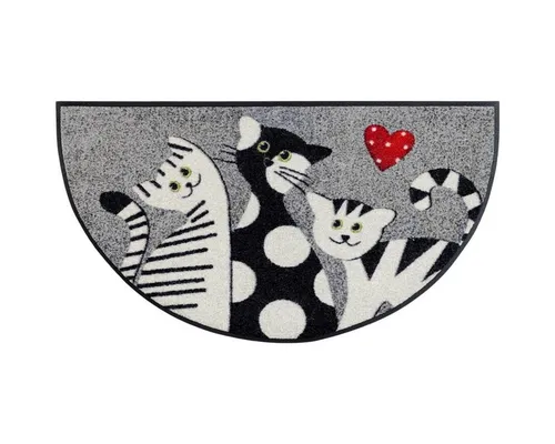 wash+dry Schmutzfangmatte Round Cat Trio - 50 x 85 cm - Hochwertige Fußmatte mit rutschfestem Nitrilgummirücken, maschinenwaschbar und ideal für Innen- sowie überdachte Außenbereiche.