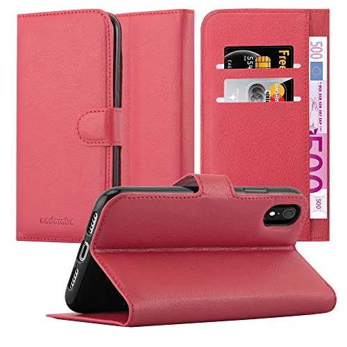 Cadorabo Hülle kompatibel mit Apple iPhone XR Handyhülle aus Premium Kunst Leder Flip Klappbare Stoßfeste Magnetische [Standfunktion] [Kartenfächern] Cover Hülle für iPhone XR Tasche in Rot