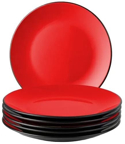 MIAMIO – 6-teiliges Steingut Teller Set Le Papillon (Rot) in rot von MIAMIO