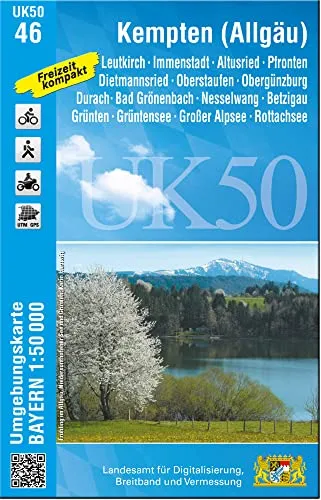 UK50-46 Kempten (Allgäu): Leutkirch, Immenstadt, Altusried, Pfronten, Dietmannsried, Oberstaufen, Obergünzburg, Durach, Bad Grönenbach, Nesselwang, ... Karte Freizeitkarte Wanderkarte)