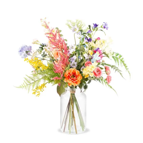 Kunstblumenstrauß Aviv, rosa-lila-gelb, 75cm - Dekorativer Kunstblumenstrauß von artplants, ideal für den Innenbereich. Mit einer Höhe von 75 cm und einem Ø von 55 cm bringt er Frühlingsstimmung in jedes Zuhause. Pflegeleicht und farbtreu, perfekt für stilvolle Akzente!