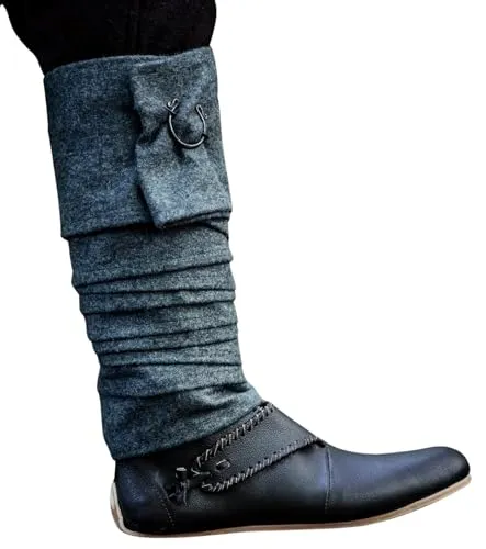 Leonardo Carbone® Herren Wadenwickel Karl | Robuster Halt | Perfekt Für LARP | Karneval, Halloween, Cosplay, LARP, Wikinger, Mittelalter, Kostüm, Accessoire | Wolle Grau