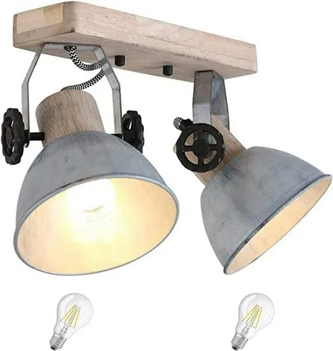 Lichthandel Hoch LED Deckenleuchte moderne Deckenlampe Industrie Vintage Retro Holz Metall incl. 7W LED, LED wechselbar, Warmweiß, Rustikal & Vintage Design