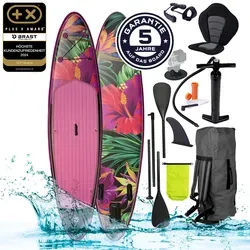 BRAST SUP-Board Aufblasbares Stand up Paddle Set für Frauen - SUP-Board Set in Tropic, ideal für Allround-Einsätze, inklusive Zubehör und 5 Jahre Garantie, perfekt für bis zu 2 Personen mit max. 115 kg.