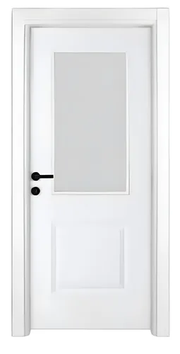 Exklusive Weiße Holztür BY-512 für moderne Innengestaltung - Stilvolle Einzeltür mit Milchglas-Elementen, ideal für Wohnräume. Maße: 96 x 209 cm, langlebige PVC-Beschichtung und 2 Jahre Herstellergarantie.