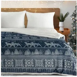 Wohndecke KAROMUSTER Winterdecke von Eurofirany – Kuschelige Fleecedecke in Blau